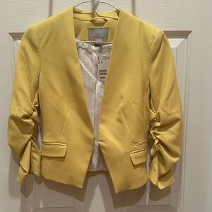 H&M Yellow Open-Front Blazer with Ruched Sleeves